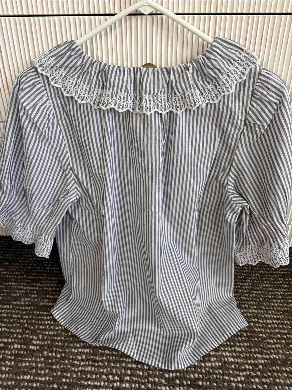 J. Crew Blue and White Striped Ruffle-Trim Blouse - Picture 6 of 7